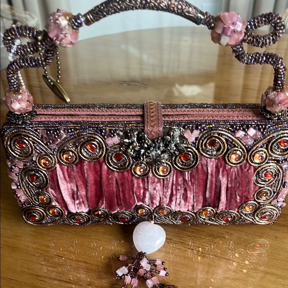 Mary Frances Pink and Brown Crystal Clutch